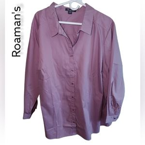 NWOT, never-worn purple button-down blouse by Roaman's, women's size 28W.